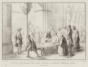 Il Doge Giovanni II Partecipazio incontra suo fratello Badoario ferito, 884 (engraving) 作者 Italian School