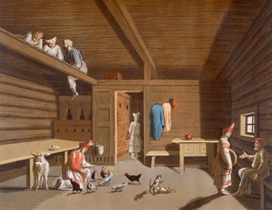 俄国农民家的内部，c.1820s-30s 作者 意大利学校
