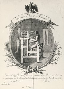 用于制作袜子、裤子和手套的织布机，为意大利Stanislaus Bosiso公司的广告海报刻字。 作者 意大利学校