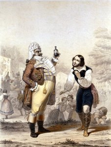 Luigi Lablache和Mario di Candia在歌剧The Elixir of Love的一个场景中 作者 意大利学校