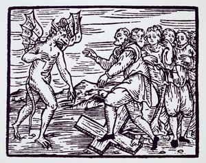 放弃基督的男性女巫，米兰1608年Fr M Guaccius的Compendium Maleticarum的插图复制品，用于19世纪后期出版的“魔法史”