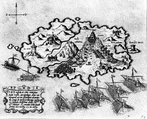 蒂诺斯岛与威尼斯舰队的地图，17世纪
