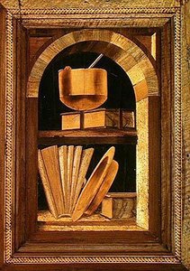 静物镶嵌镶嵌画板与书籍（木） 作者 意大利学校