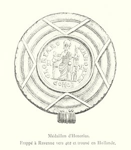 Honorius 勋章，大约 402 年在拉文纳铸造，在荷兰发现（雕刻） 作者 意大利学校