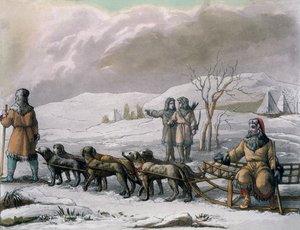 来自Costumi dei的Kamchatska男子带狗拉雪橇......来自Giulio Ferrario，1820年代至30年代 作者 意大利学校