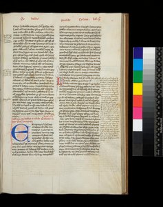 342号文件。凯撒，歌剧，f.38r。蓝色首字母[E]，红色钢笔润色装饰 作者 意大利学校