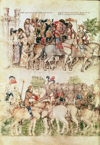 来自Queste del Saint Graal，c.1380-85的亚瑟王及其骑士们开始寻求圣杯 作者 Italian School