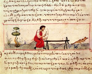 Grec女士479传统的象牙作品，来自Oppian的Cynegetica（在牛皮纸上的蛋彩画） 作者 意大利学校