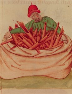 Ms Lat 993 L.9.28 Fol.36v 肉桂商人，选自 Dioscorides 的《Tractatus de Herbis》（牛皮纸）。 作者 意大利学校