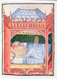 Nouy ACQ地块1673 fol.100夫妇在床上，从Tacuinum健康，c.1390-1400 作者 意大利学校