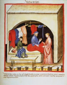 Nova 2644 fol.106r The Tailors Shop：丝绸之衣，来自Tacuinum Sanitatis 作者 意大利学校
