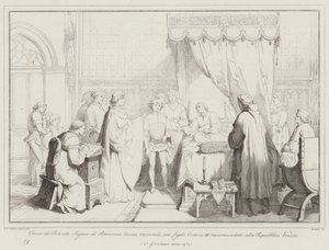 Obizzo da Polenta Signor di Ravenna 叶子垂死，他的儿子 Ostasio III 建议...（雕刻） 作者 Italian School