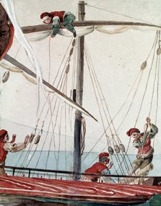 旧那不勒斯贸易：渔船 - 19 世纪水彩画 - 那不勒斯 Museo Nazionale di San Martino 作者 意大利学校