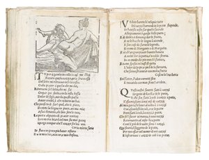 彼得·阿雷蒂诺（Pietro Aretino）的《索内蒂·卢苏里奥西》（Sonetti Lussuriosi）的页面，由朱利奥·罗马诺（Giulio Romano）插图和马尔坎通尼奥·莱蒙迪（Marcantonio Raimondi）刻版，于1527年在威尼斯出版（印刷和木刻） 作者 意大利学校