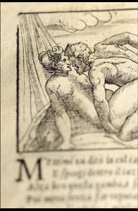 彼得·阿雷蒂诺（Pietro Aretino）的《索内蒂·卢苏里奥西》（Sonetti Lussuriosi）的页面，由朱利奥·罗马诺（Giulio Romano）插图和马尔坎通尼奥·莱蒙迪（Marcantonio Raimondi）刻版，于1527年在威尼斯出版（印刷和木刻） 作者 意大利学校