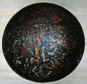 Pageant Shield展示罗马历史（彩绘木）的场景 作者 意大利学校