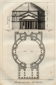 罗马万神殿，约在公元125年哈德良统治时期完成--来自 "Usi e Costumi di Tutti i Popoli dell Universo "的雕刻品。或从最遥远的时代到现在的各国政府、法律、民兵、宗教的历史。 作者 意大利学校