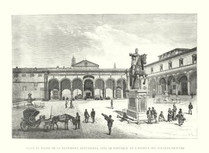 Santissima Annunziata 广场和教堂，带有儿童收容所门廊（雕刻） 作者 意大利学校