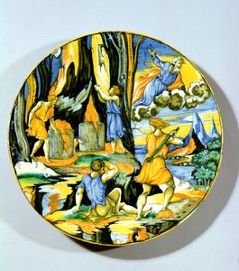 描绘该隐杀害亚伯，里米尼，16世纪中期（maiolica）的板块 作者 意大利学校