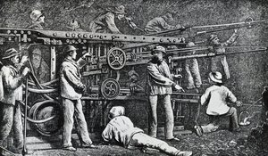 由乔瓦尼-巴蒂斯塔-皮亚蒂创造并由赫尔马诺-索米勒（1815-1871）完善的气动凿岩机，意大利雕刻。 作者 意大利学校