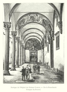 Hôpital des Enfants-Trouves 的门廊，Brunelleschi 着，Poccetti 的壁画（雕刻） 作者 意大利学校