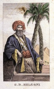 Giovanni Battista (Gianbattista) Belzoni (1778-1823) 的肖像，意大利探险家和考古学家，在埃及做出了重要的考古发现。 雕刻 - 米兰贝尔佐尼 (Belzoni) 的“” Viaggio in Egitto e in Nubia” 作者 意大利学校