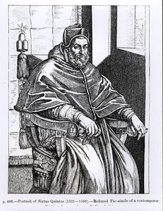 教皇Sixtus V（1520-90）的插图来自&39;中世纪和文艺复兴时期的科学与文学&39;，由Paul Lacroix编写和雕刻，1878年 作者 意大利学校