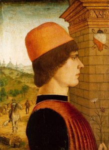 一个男人的肖像，c.1494（木头上的蛋彩画） 作者 意大利学校