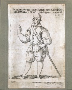 那不勒斯渔夫和革命家马萨尼罗 (1623-1647) 的肖像（马萨尼罗肖像，那不勒斯渔夫和 1647 年在那不勒斯反对哈布斯堡王朝统治的领袖）雕刻的 17 世纪 Museo Nazionale di San Martino Naple 作者 意大利学校