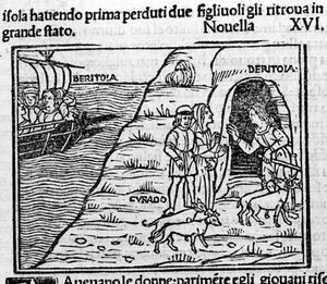 Reet de Beritola。 意大利作家乔瓦尼·薄伽丘（Giovanni Boccaccio dit Jean Boccaccio，1313-1375）的“十日谈”新闻第 16 日（第二天新 6 日）插图。 雕刻在“”Decamerone ouer Cento nouelle” 威尼斯，Bartolomeo de 