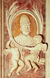 Damasus I（c.304-84）在教堂中殿壁柱（大理石）上的救济 作者 Italian School