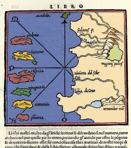 加那利群岛的代表。 Isolario（岛屿地图）由 Benedetto Bordone 绘制。 威尼斯 1547 作者 意大利学校