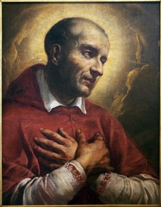圣查尔斯-博罗米（1538-1584）。(San Carlo Borromeo)那不勒斯(意大利)的匿名绘画片段，布面油画 17世纪。昂热美术博物馆。 作者 意大利学校