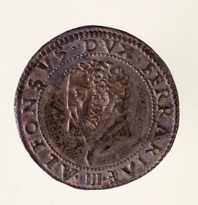 费拉拉（Ferrara）银币（大头）：阿方索二世埃斯特（Alphonse II Estense）在位（1559-1597）。 直径 2.7 厘米罗马，国家术语博物馆 作者 意大利学校