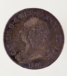 Silver italian coin (half ecu) from Sardinia kingdom: reign of Carlo Emanuele III di Savoia (1701-1773) (Charles Emmanuel III of Sardinia). 1756. Diam. 3.7 cm Naples, museo archeologico 作者 意大利学校