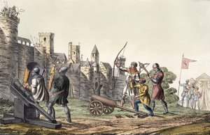 15世纪的士兵和炮兵，来自“国家历史”（aquatint）的16块板块 作者 意大利学校