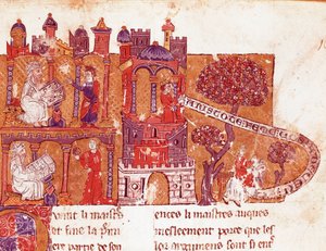The Greek philosopher Aristotle (383-322 BC) teaches his students morality and contempt for women (mysoginia) Miniature from an Italian manuscript of the 14th century. Bibliotheque Inguimbertine Municipal de Carpentras. 作者 意大利学校