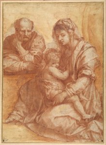 安德里亚·德尔·萨托（Andrea del Sarto）之后的圣家族休息（白纸上的红色粉笔） 作者 意大利学校