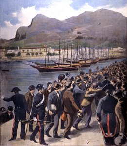 1895 年大赦后，黑手党在宪兵队的护送下返回巴勒莫。 作者 意大利学校