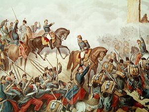 1859年圣马蒂诺战役中的皮埃蒙特和法国人（彩色雕刻） 作者 意大利学校