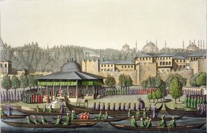 苏丹海军上将的介绍，国际历史第一卷第三部分第14页，由Giacomo Bussi雕刻，1820年（aquatint） 作者 意大利学校