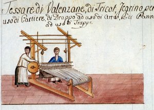 羊毛的编织。 1807 年米兰国家档案馆 作者 意大利学校