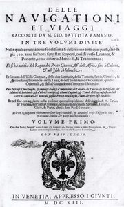 Delle Navigationi et Viaggi第一卷的标题页由Giovanni Ramusio（1485-1557）发表于1613年 作者 意大利学校