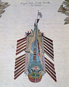 Trireme（带有三排桨的船），出自《海上民兵论文》，作者：Cristoforo Canal（1510-1562），意大利 作者 意大利学校