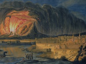 维苏威火山爆发在那不勒斯附近，1815年 作者 意大利学校