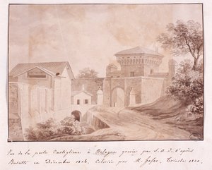 S.A.I. 雕刻的博洛尼亚 Castiglione 城门景观 布萨蒂之后，1814 年 12 月（彩色雕刻） 作者 意大利学校