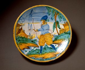 贵族青年。 意大利维泰博生产的陶瓷板。 16 世纪末佛罗伦萨，Museo Nazionale del Bargello 作者 意大利学校