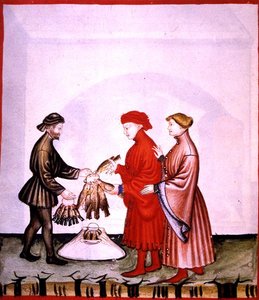 dol.106v 《小鸟和鸫鸟》，来自《Tacuinum Santiatis Codex Vindobonensis》（牛皮纸）的插图 作者 意大利学校