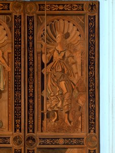 在Sala degli Angelo，Palazzo Ducale，乌尔比诺（木头）的门之一的细节