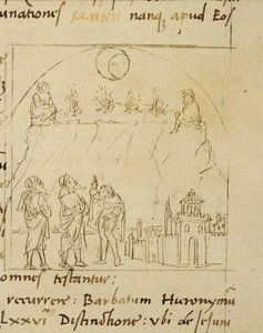 Ms.LAT.446 fol.2v圣人研究星星的运动，以确定逾越节的确切日期，来自朝圣者普利西亚的Ortopascha